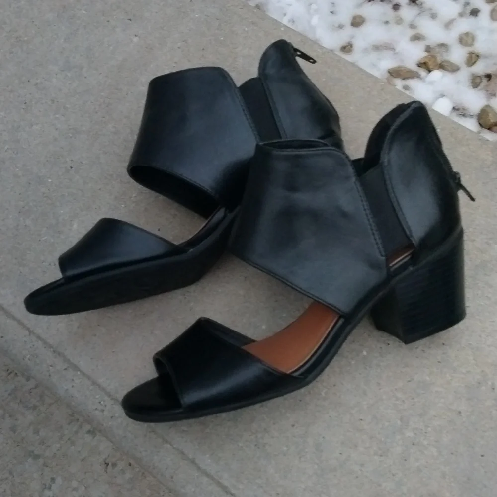 Sonoma BLACK VITALIZE ORTHOLITE CUT OUT BLOCK HEEL OPEN TOE SANDALS 7.5